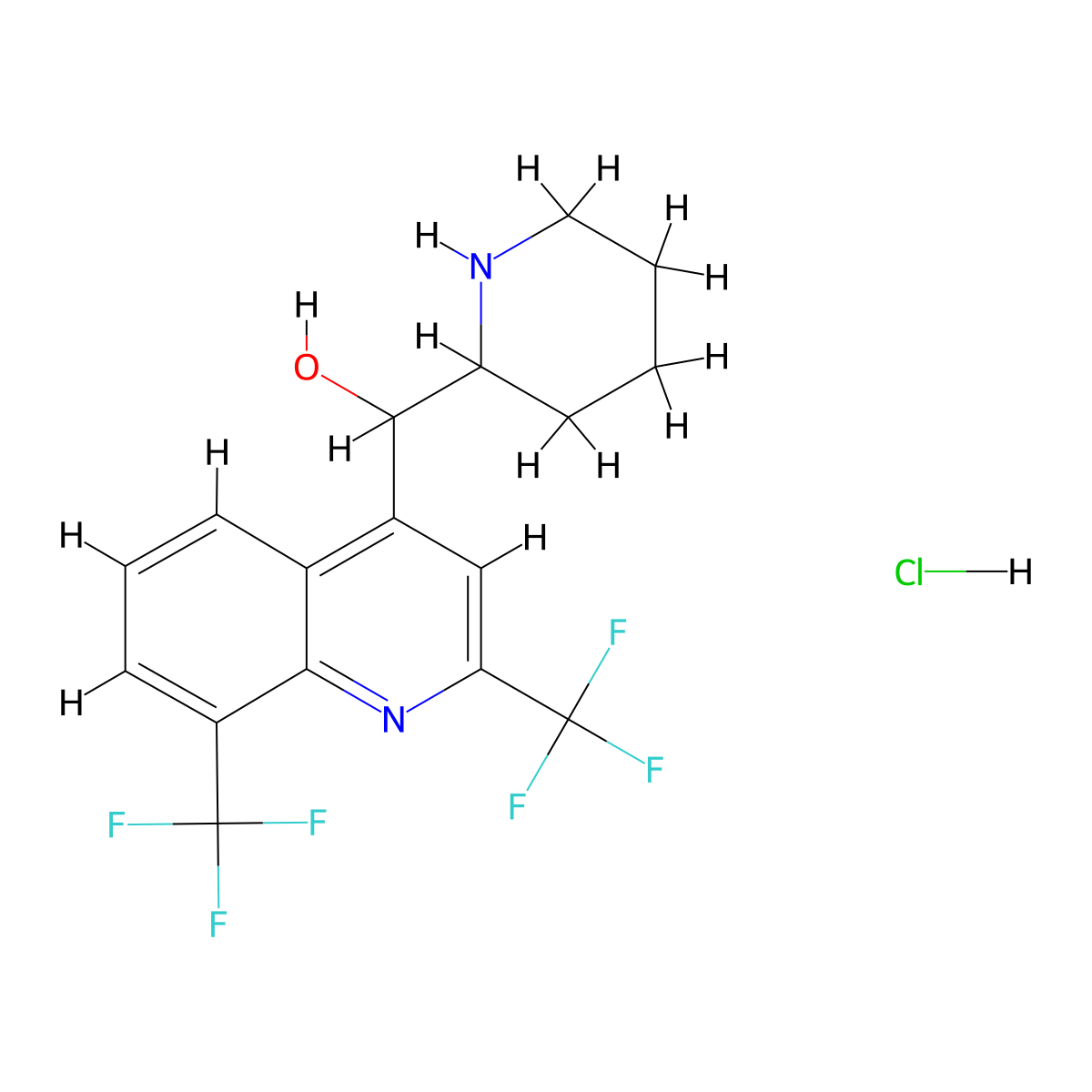 (AS)-rel-a-(2R)-2-Piperidinyl-2,8-bis(trifluoromethyl)-4-quinolinemethanol monohydrochloride molecular structure, CAS 33433-59-9