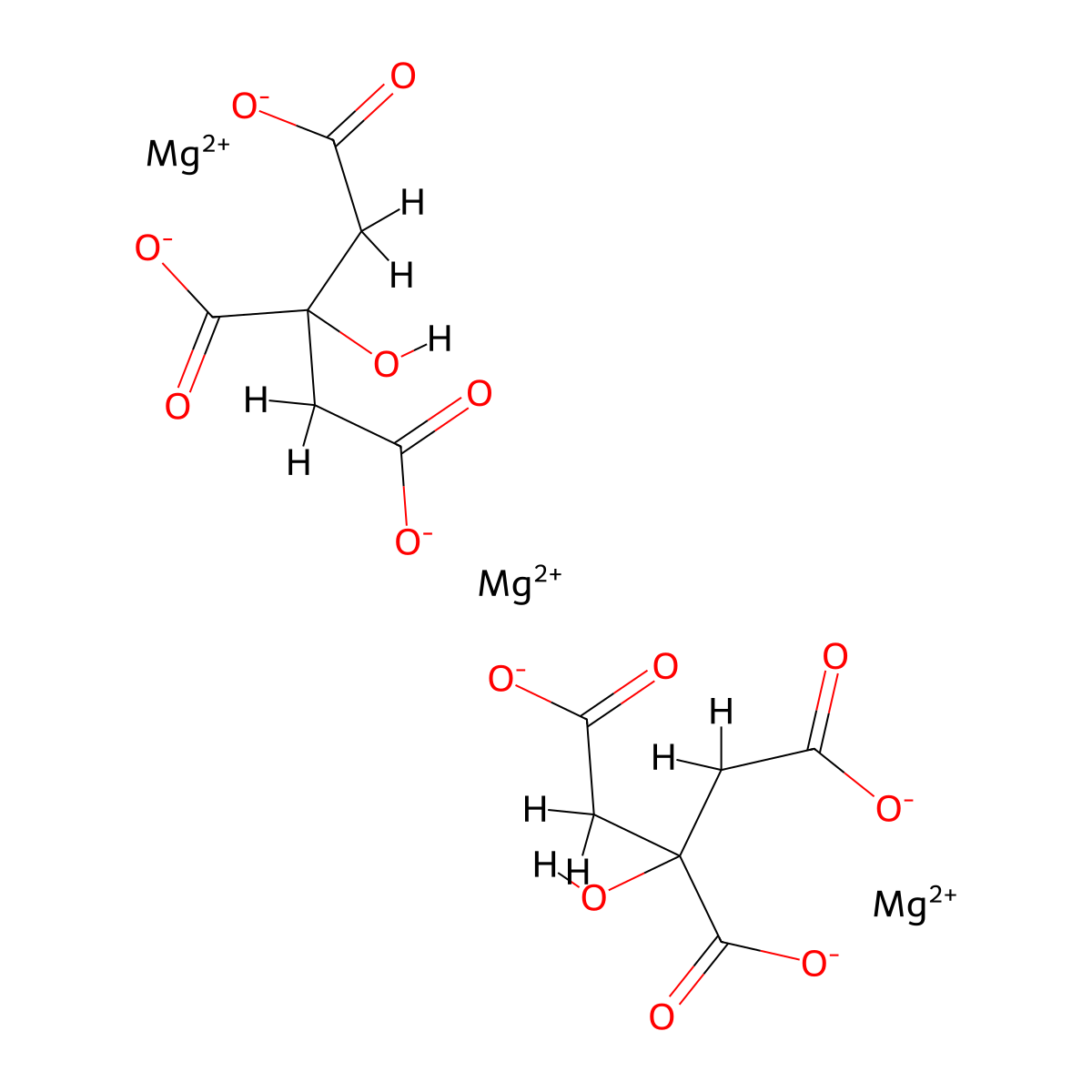 Magnesium citrate tribasic hydrate molecular structure, CAS 3344-18-1