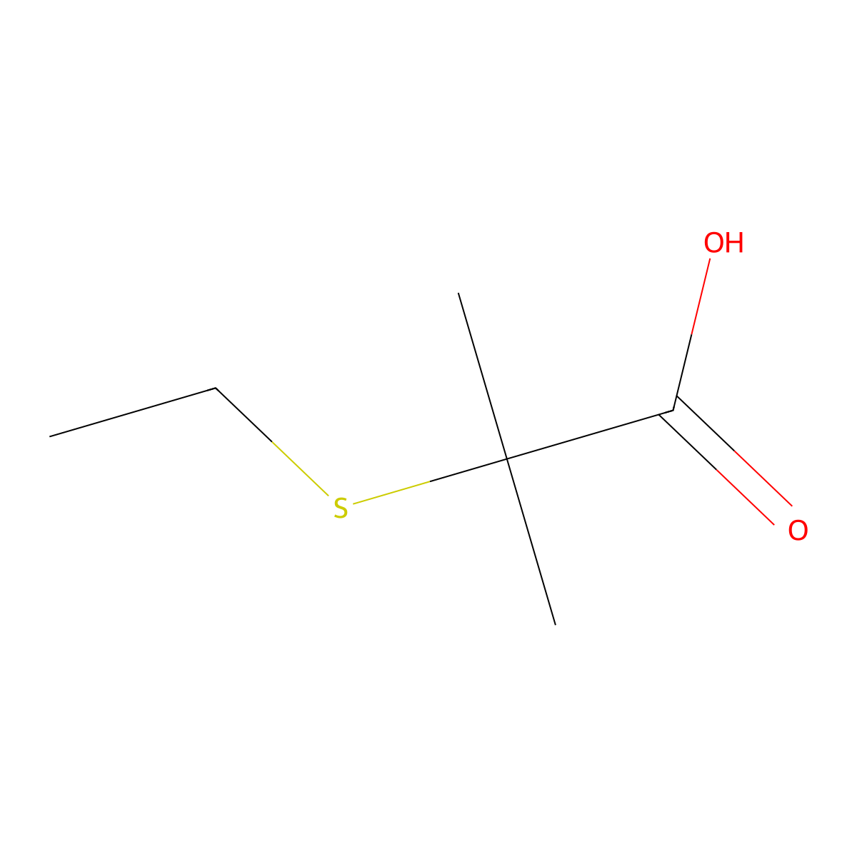2-(Ethylsulfanyl)-2-methylpropanoic acid molecular structure, CAS 33441-53-1