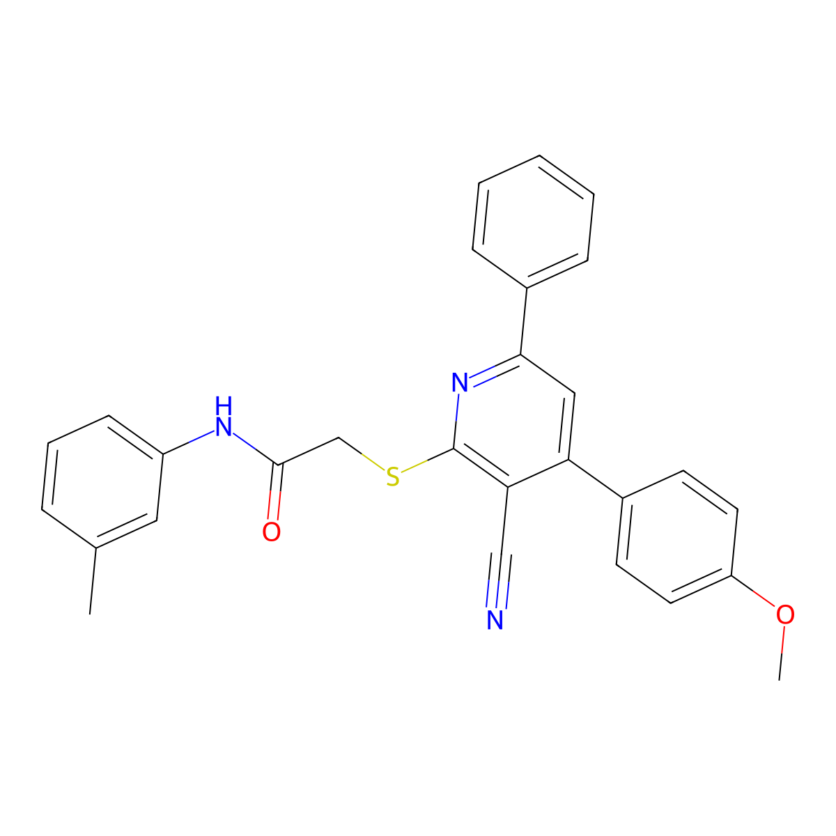 2-((3-Cyano-4-(4-methoxyphenyl)-6-phenylpyridin-2-yl)thio)-N-(m-tolyl)acetamide molecular structure, CAS 334497-71-1