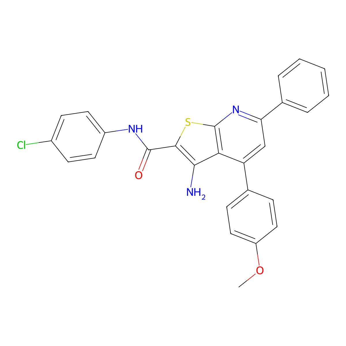3-amino-N-(4-chlorophenyl)-4-(4-methoxyphenyl)-6-phenylthieno[2,3-b]pyridine-2-carboxamide molecular structure, CAS 334497-87-9
