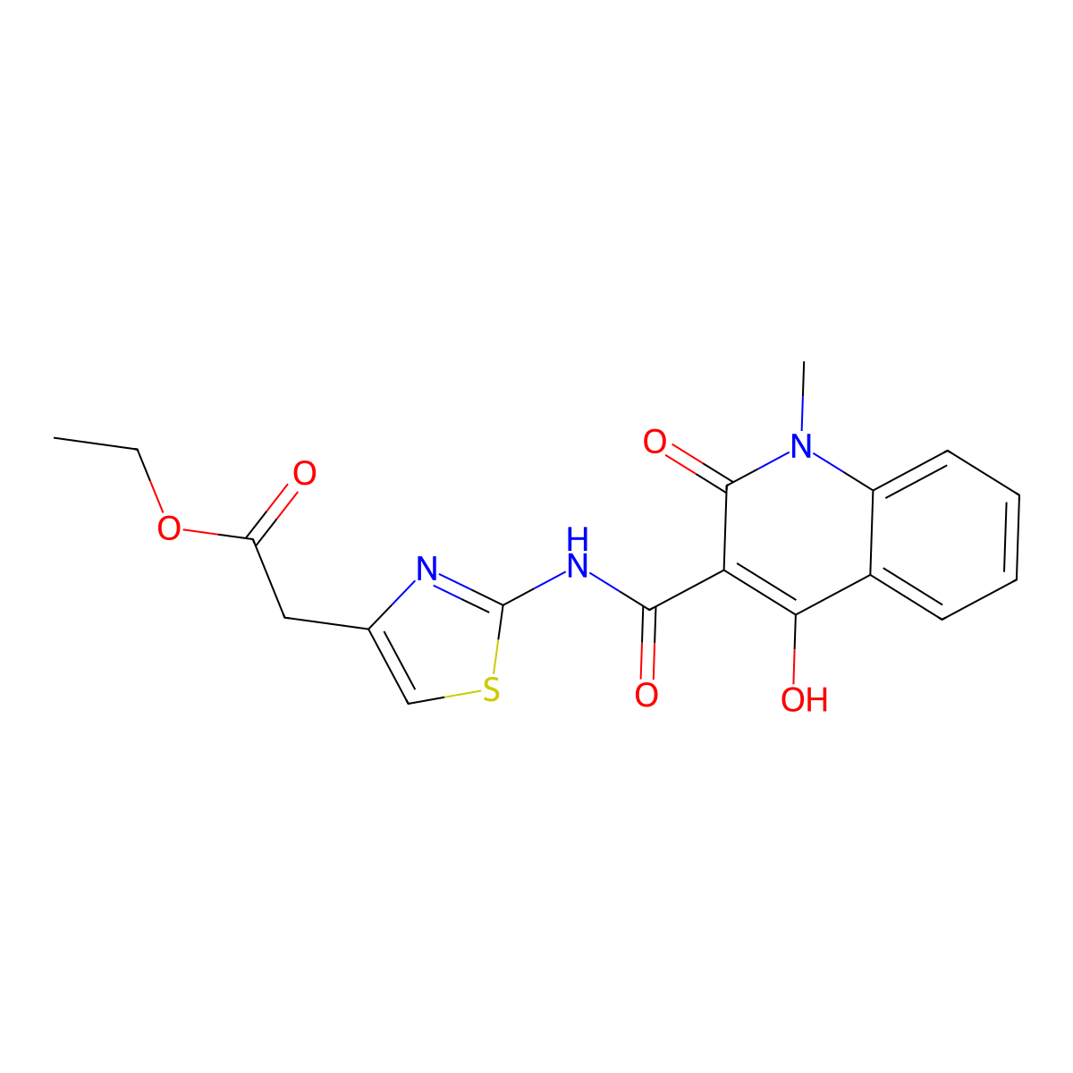 Ethyl (2-{[(4-hydroxy-1-methyl-2-oxo-1,2-dihydro-3-quinolinyl)carbonyl]amino}-1,3-thiazol-4-yl)acetate molecular structure, CAS 334498-20-3