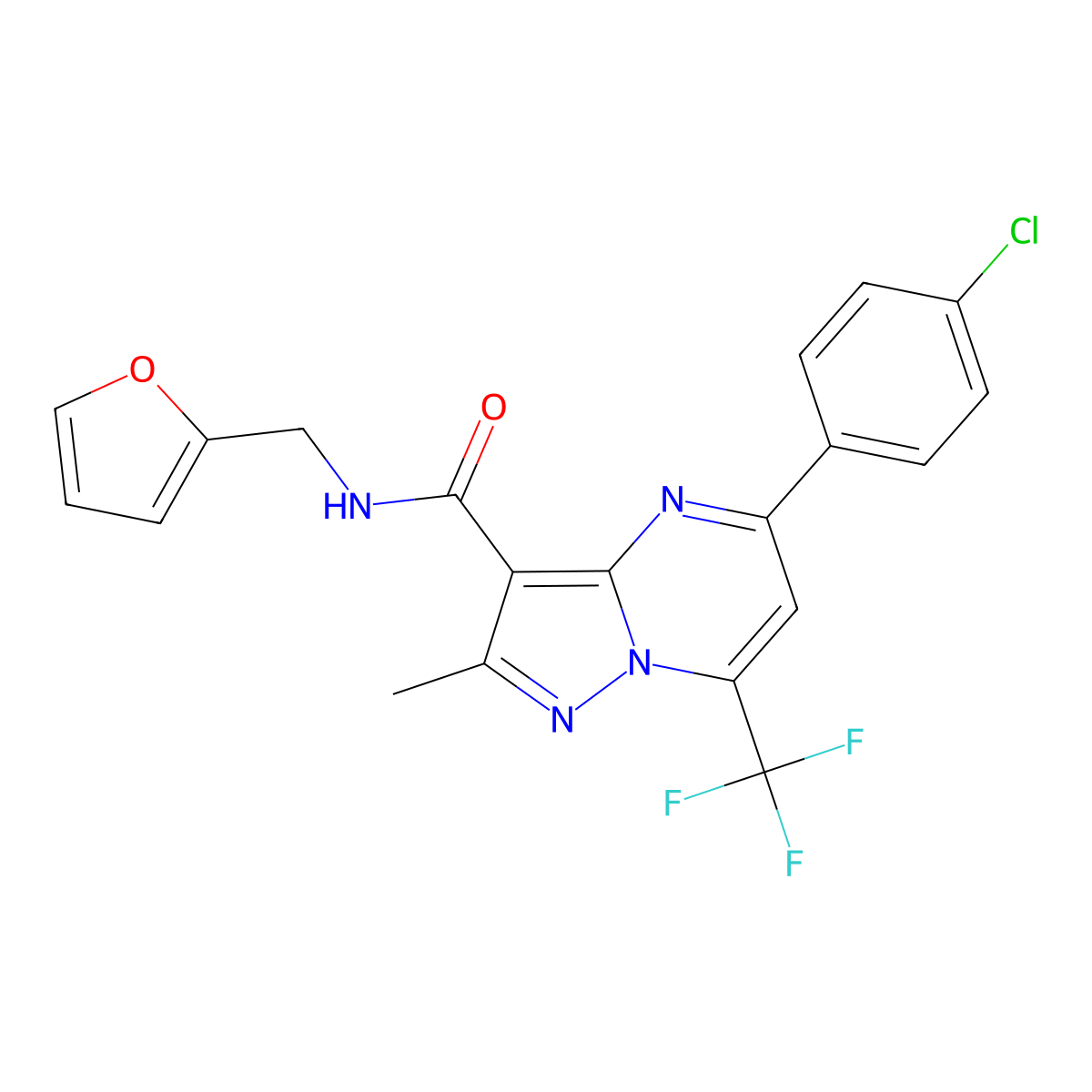 5-(4-chlorophenyl)-N-(furan-2-ylmethyl)-2-methyl-7-(trifluoromethyl)pyrazolo[1,5-a]pyrimidine-3-carboxamide molecular structure, CAS 334499-02-4