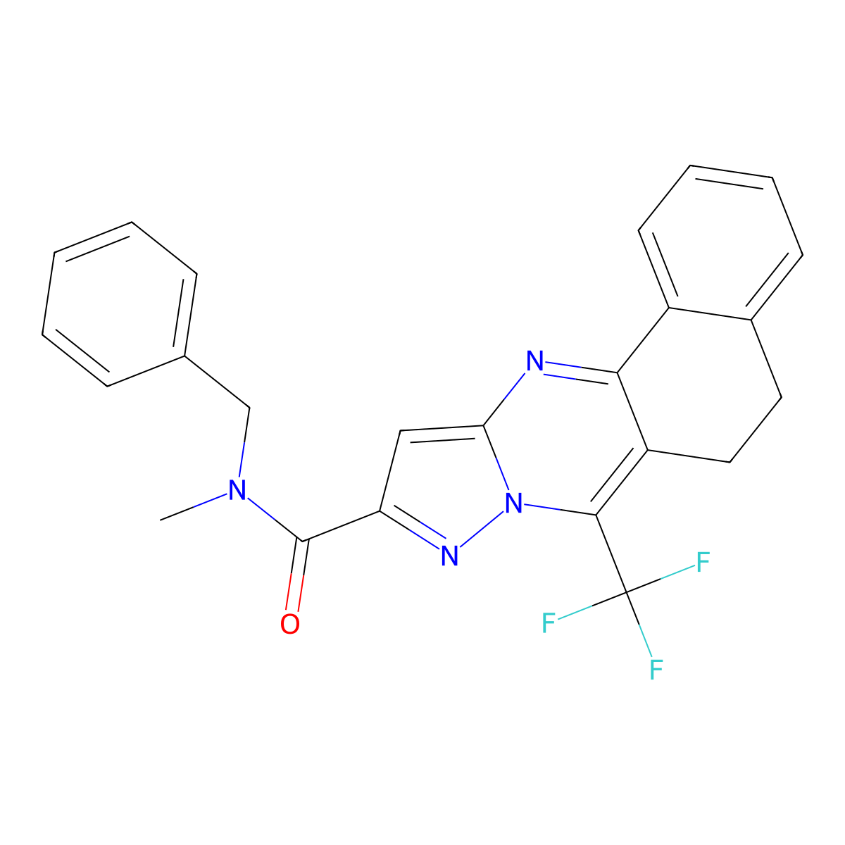 N-benzyl-N-methyl-7-(trifluoromethyl)-5,6-dihydrobenzo[h]pyrazolo[5,1-b]quinazoline-10-carboxamide molecular structure, CAS 334499-11-5