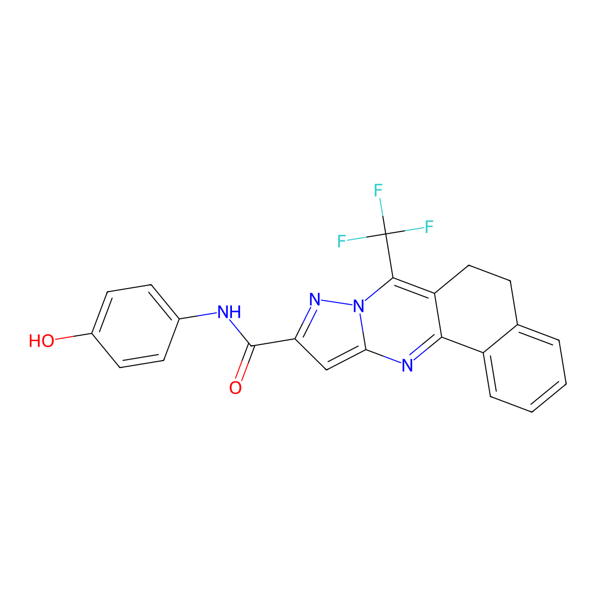 N-(4-hydroxyphenyl)-7-(trifluoromethyl)-5,6-dihydrobenzo[h]pyrazolo[5,1-b]quinazoline-10-carboxamide molecular structure, CAS 334499-17-1