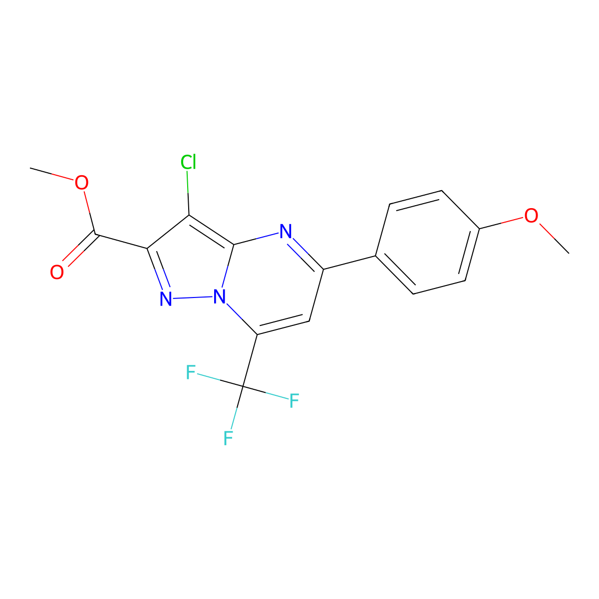 Methyl 3-chloro-5-(4-methoxyphenyl)-7-(trifluoromethyl)pyrazolo[1,5-a]pyrimidine-2-carboxylate molecular structure, CAS 334499-33-1