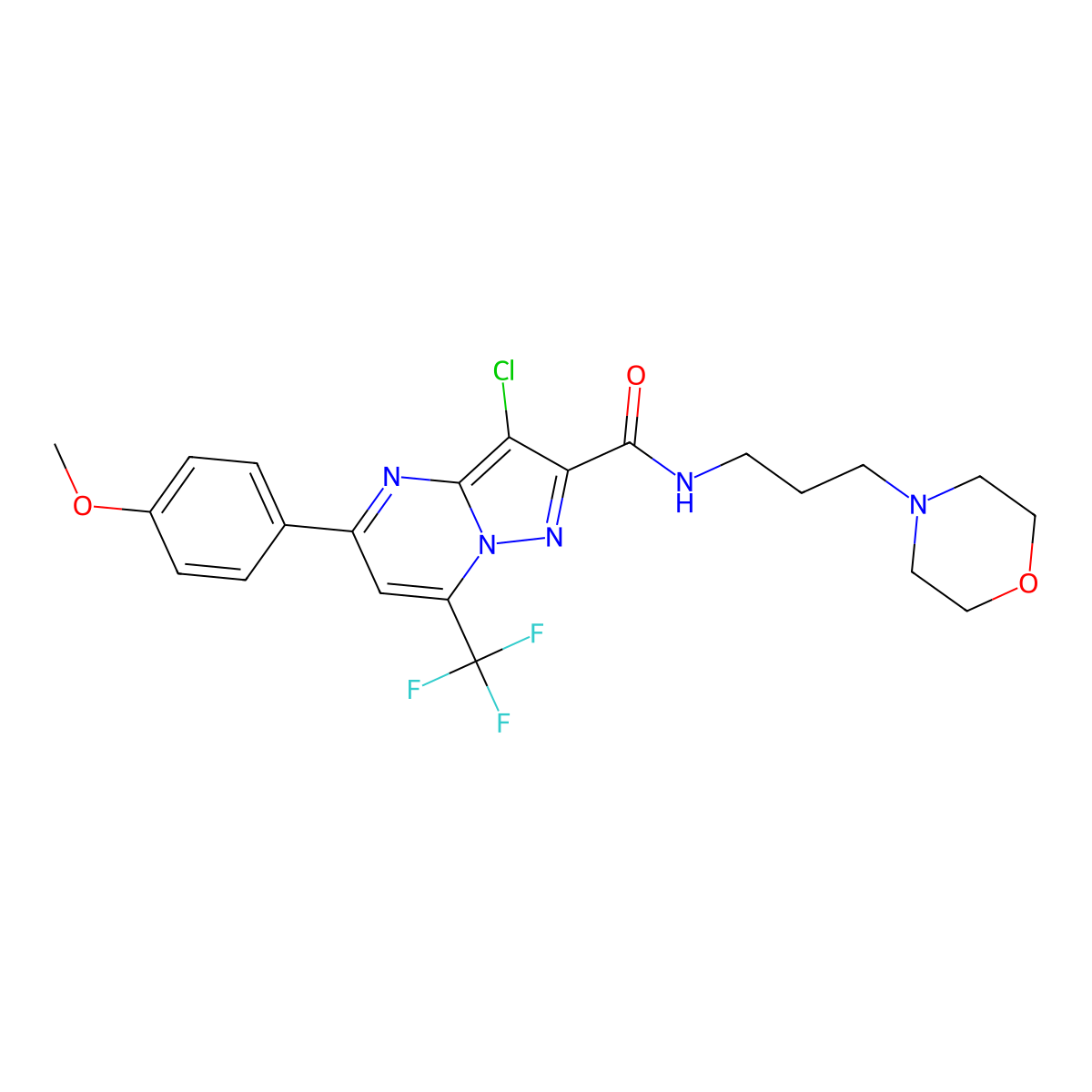 3-chloro-5-(4-methoxyphenyl)-N-(3-morpholin-4-ylpropyl)-7-(trifluoromethyl)pyrazolo[1,5-a]pyrimidine-2-carboxamide molecular structure, CAS 334499-39-7