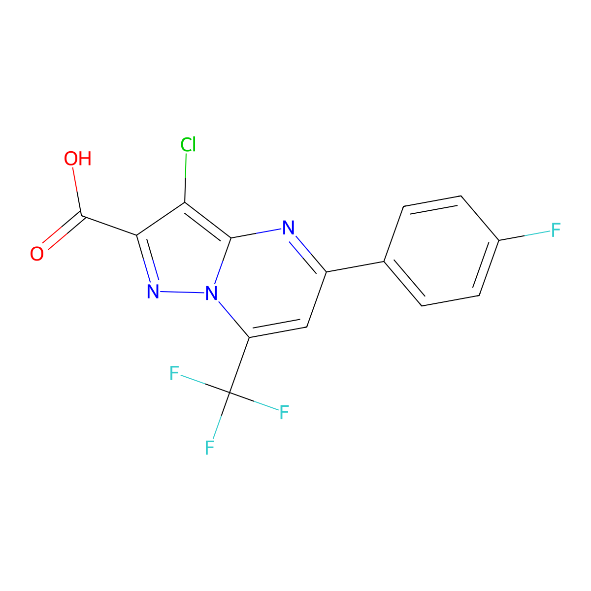 3-Chloro-5-(4-fluorophenyl)-7-(trifluoromethyl)pyrazolo[1,5-a]pyrimidine-2-carboxylic acid molecular structure, CAS 334499-55-7