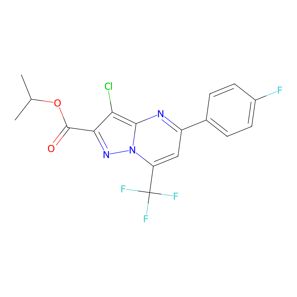 Isopropyl 3-chloro-5-(4-fluorophenyl)-7-(trifluoromethyl)pyrazolo[1,5-a]pyrimidine-2-carboxylate molecular structure, CAS 334499-56-8