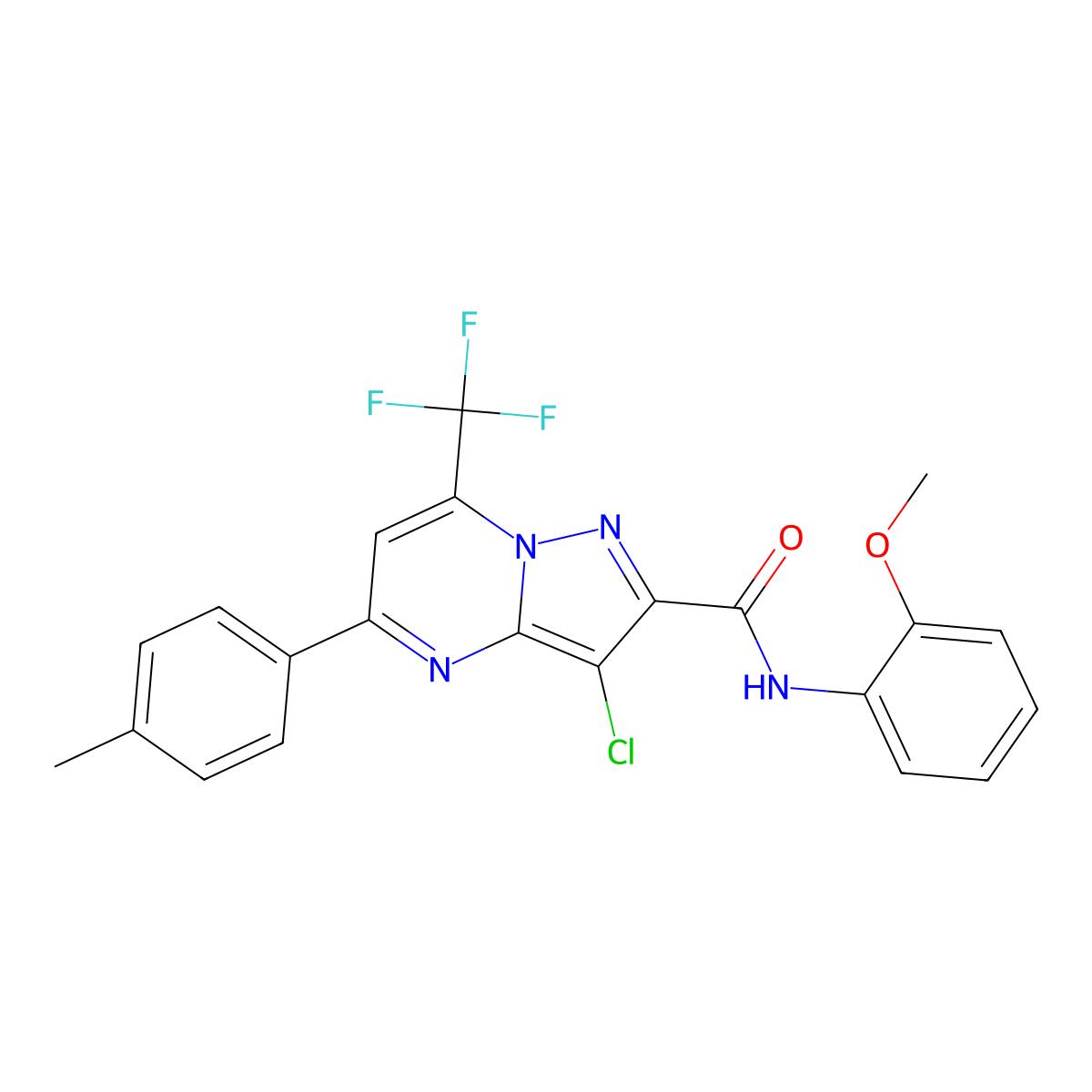 3-chloro-N-(2-methoxyphenyl)-5-(4-methylphenyl)-7-(trifluoromethyl)pyrazolo[1,5-a]pyrimidine-2-carboxamide molecular structure, CAS 334499-97-7