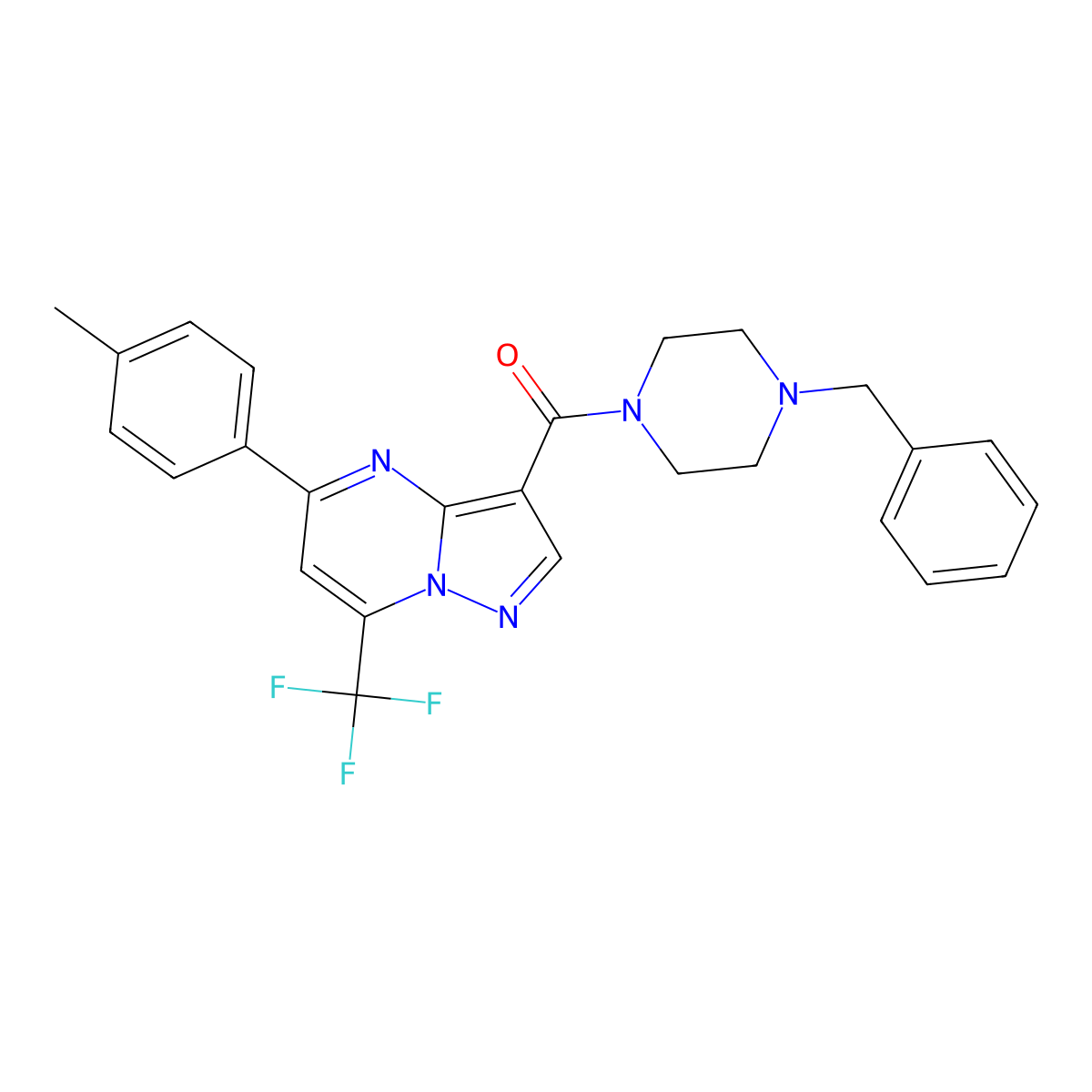 (4-Benzylpiperazin-1-yl)[5-(4-methylphenyl)-7-(trifluoromethyl)pyrazolo[1,5-a]pyrimidin-3-yl]methanone molecular structure, CAS 334500-12-8