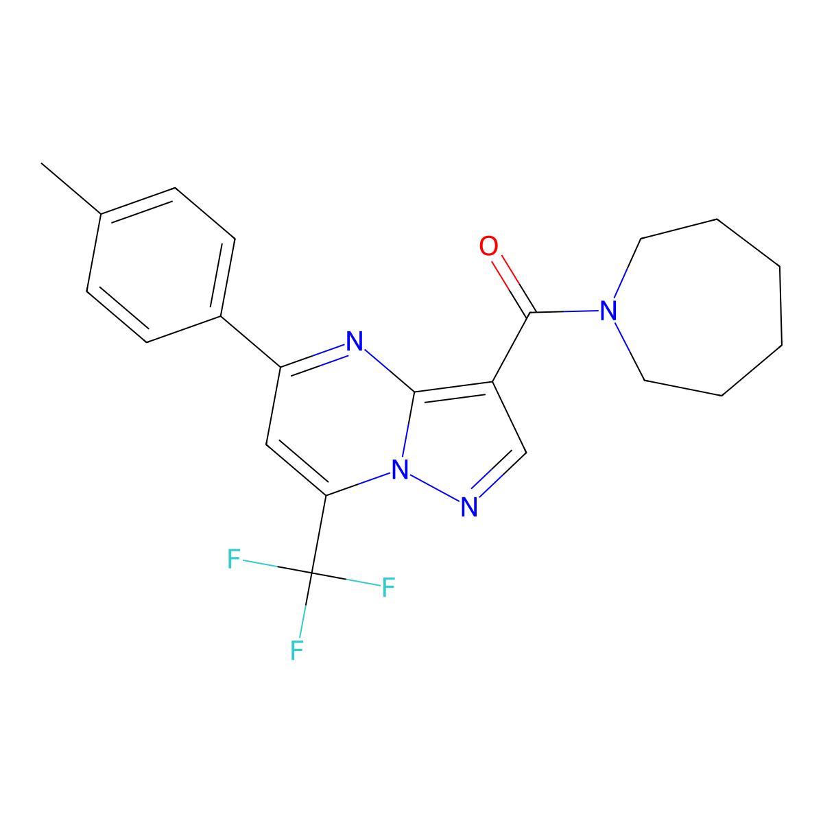 Azepan-1-yl-[5-(4-methylphenyl)-7-(trifluoromethyl)pyrazolo[1,5-a]pyrimidin-3-yl]methanone molecular structure, CAS 334500-13-9