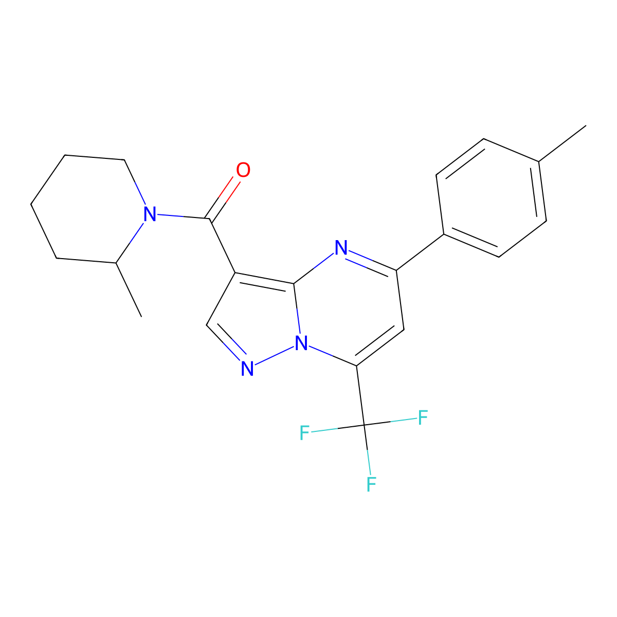 [5-(4-Methylphenyl)-7-(trifluoromethyl)pyrazolo[1,5-a]pyrimidin-3-yl]-(2-methylpiperidin-1-yl)methanone molecular structure, CAS 334500-15-1