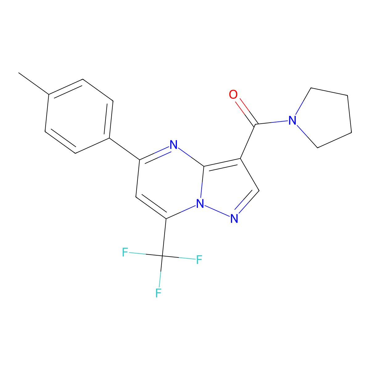 [5-(4-Methylphenyl)-7-(trifluoromethyl)pyrazolo[1,5-a]pyrimidin-3-yl]-pyrrolidin-1-ylmethanone molecular structure, CAS 334500-16-2
