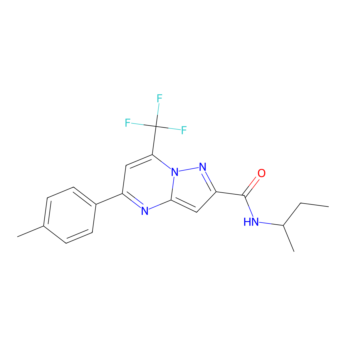 N-(sec-butyl)-5-(4-methylphenyl)-7-(trifluoromethyl)pyrazolo[1,5-a]pyrimidine-2-carboxamide molecular structure, CAS 334500-23-1