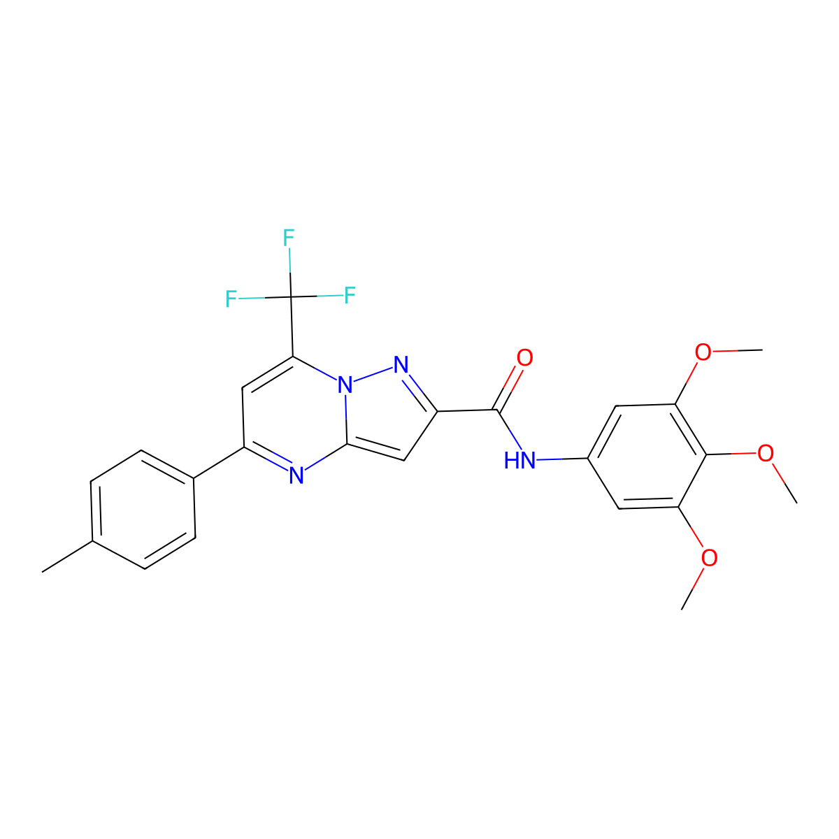 5-(4-methylphenyl)-7-(trifluoromethyl)-N-(3,4,5-trimethoxyphenyl)pyrazolo[1,5-a]pyrimidine-2-carboxamide molecular structure, CAS 334500-30-0
