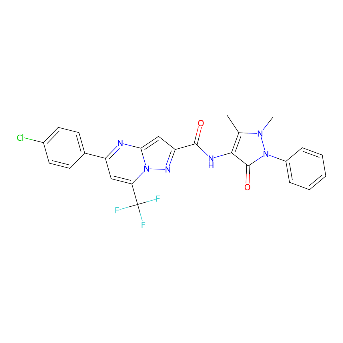 5-(4-chlorophenyl)-N-(1,5-dimethyl-3-oxo-2-phenyl-2,3-dihydro-1H-pyrazol-4-yl)-7-(trifluoromethyl)pyrazolo[1,5-a]pyrimidine-2-carboxamide molecular structure, CAS 334500-37-7