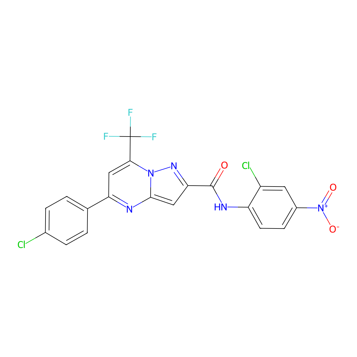 N-(2-chloro-4-nitrophenyl)-5-(4-chlorophenyl)-7-(trifluoromethyl)pyrazolo[1,5-a]pyrimidine-2-carboxamide molecular structure, CAS 334500-39-9