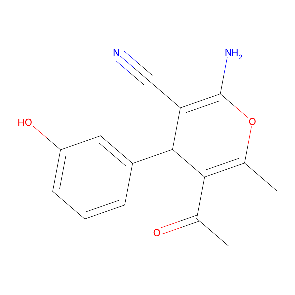 5-acetyl-2-amino-4-(3-hydroxyphenyl)-6-methyl-4H-pyran-3-carbonitrile molecular structure, CAS 334501-04-1