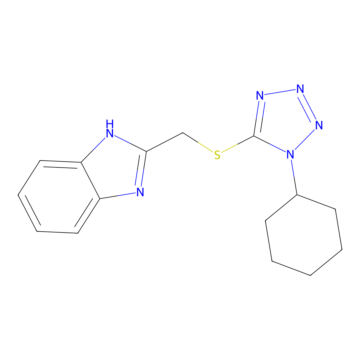 2-{[(1-cyclohexyl-1H-tetraazol-5-yl)sulfanyl]methyl}-1H-benzimidazole molecular structure, CAS 334501-91-6