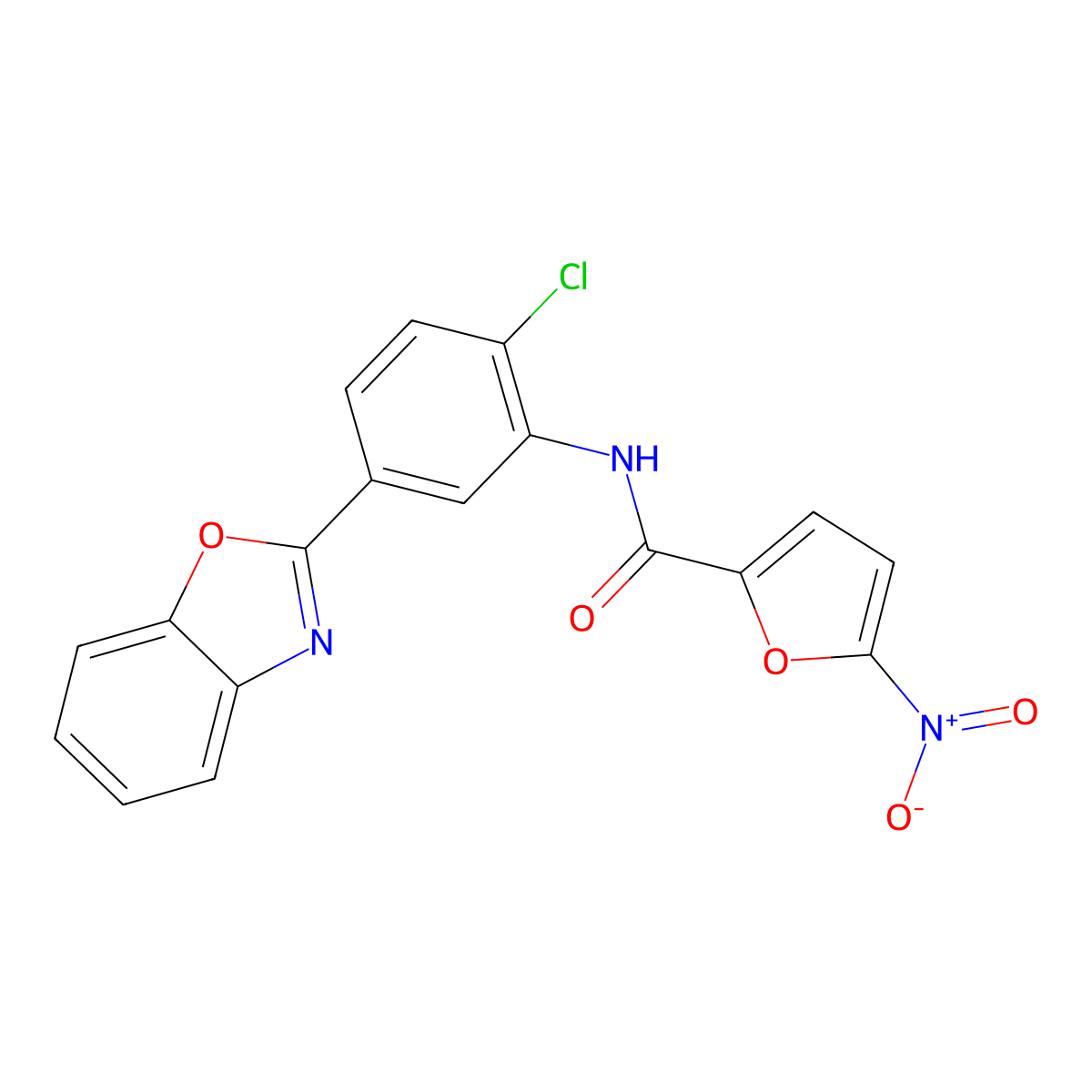 N-[5-(1,3-benzoxazol-2-yl)-2-chlorophenyl]-5-nitrofuran-2-carboxamide molecular structure, CAS 334503-18-3