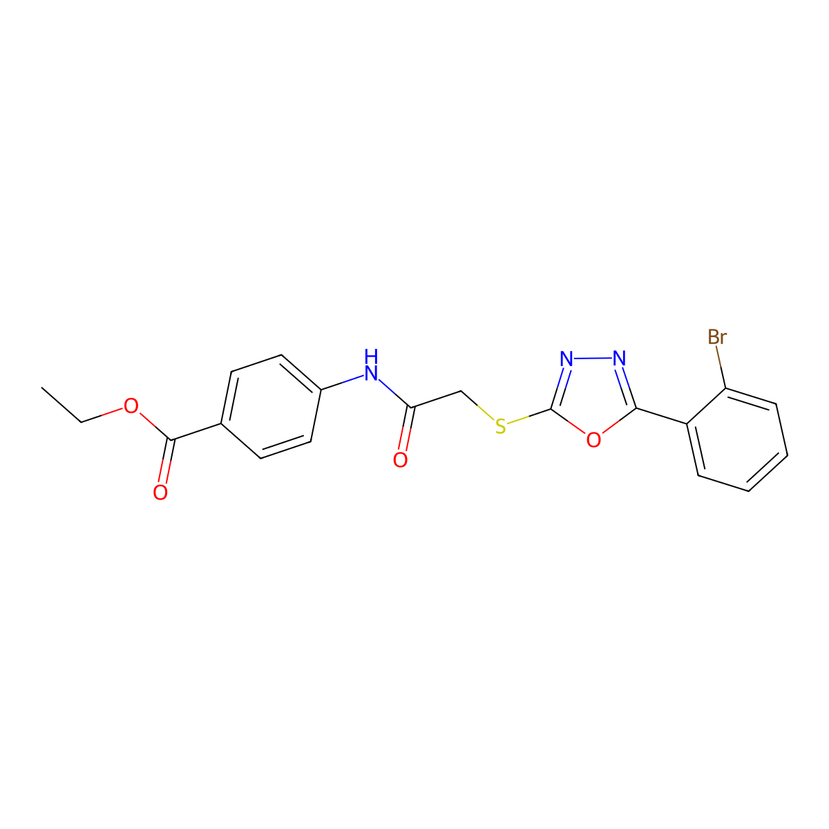 Ethyl 4-(2-((5-(2-bromophenyl)-1,3,4-oxadiazol-2-yl)thio)acetamido)benzoate molecular structure, CAS 334503-61-6