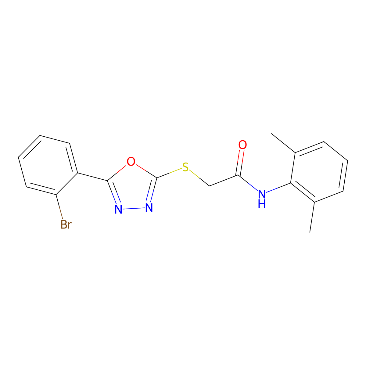 2-((5-(2-Bromophenyl)-1,3,4-oxadiazol-2-yl)thio)-N-(2,6-dimethylphenyl)acetamide molecular structure, CAS 334503-63-8