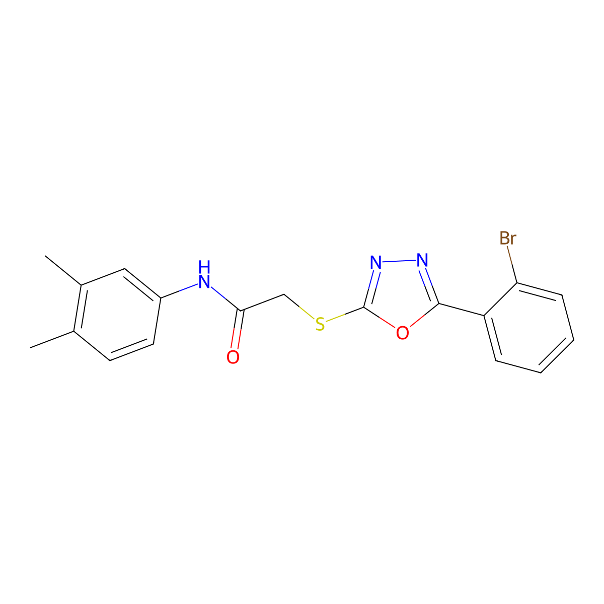 2-((5-(2-Bromophenyl)-1,3,4-oxadiazol-2-yl)thio)-N-(3,4-dimethylphenyl)acetamide molecular structure, CAS 334503-66-1