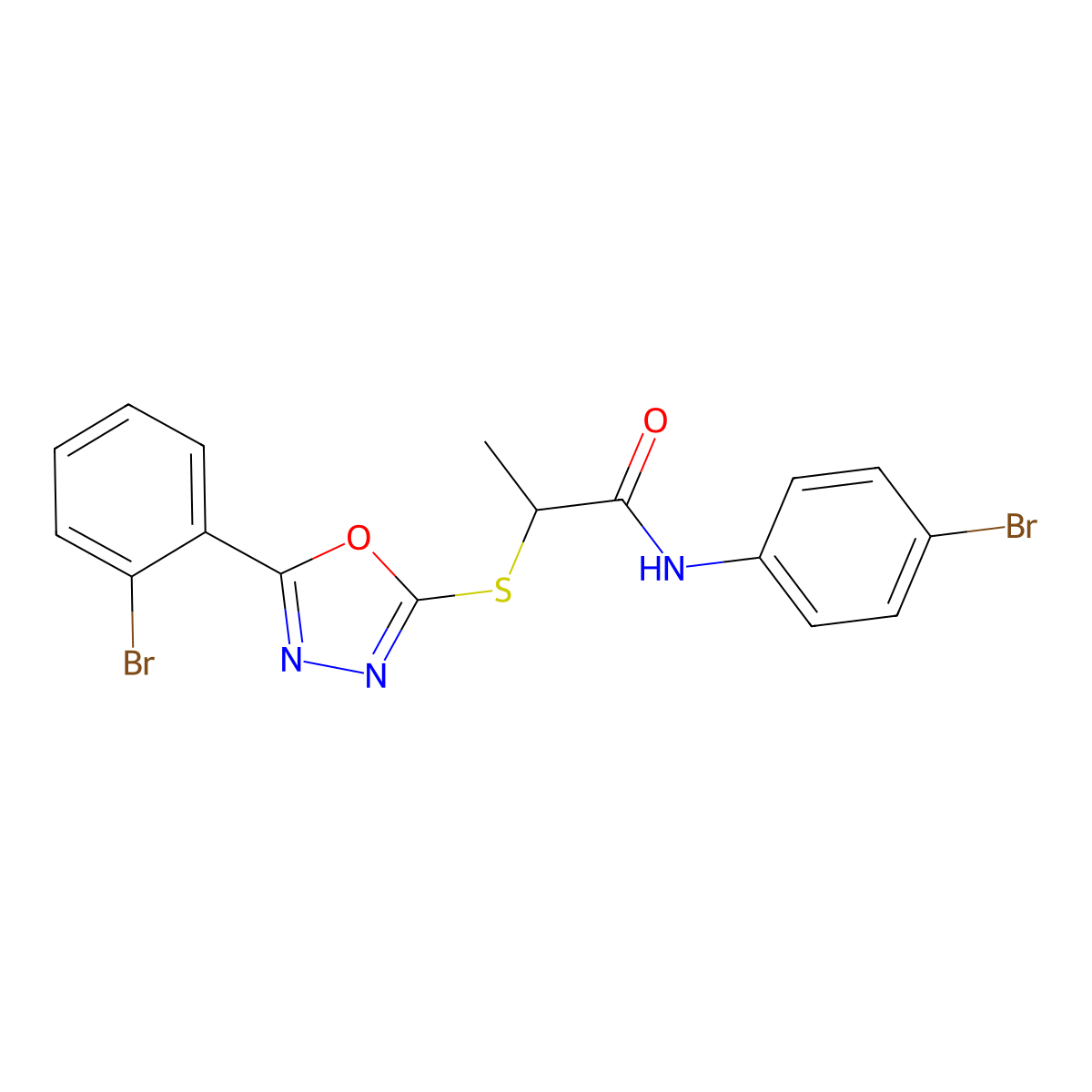 N-(4-Bromophenyl)-2-((5-(2-bromophenyl)-1,3,4-oxadiazol-2-yl)thio)propanamide molecular structure, CAS 334503-67-2