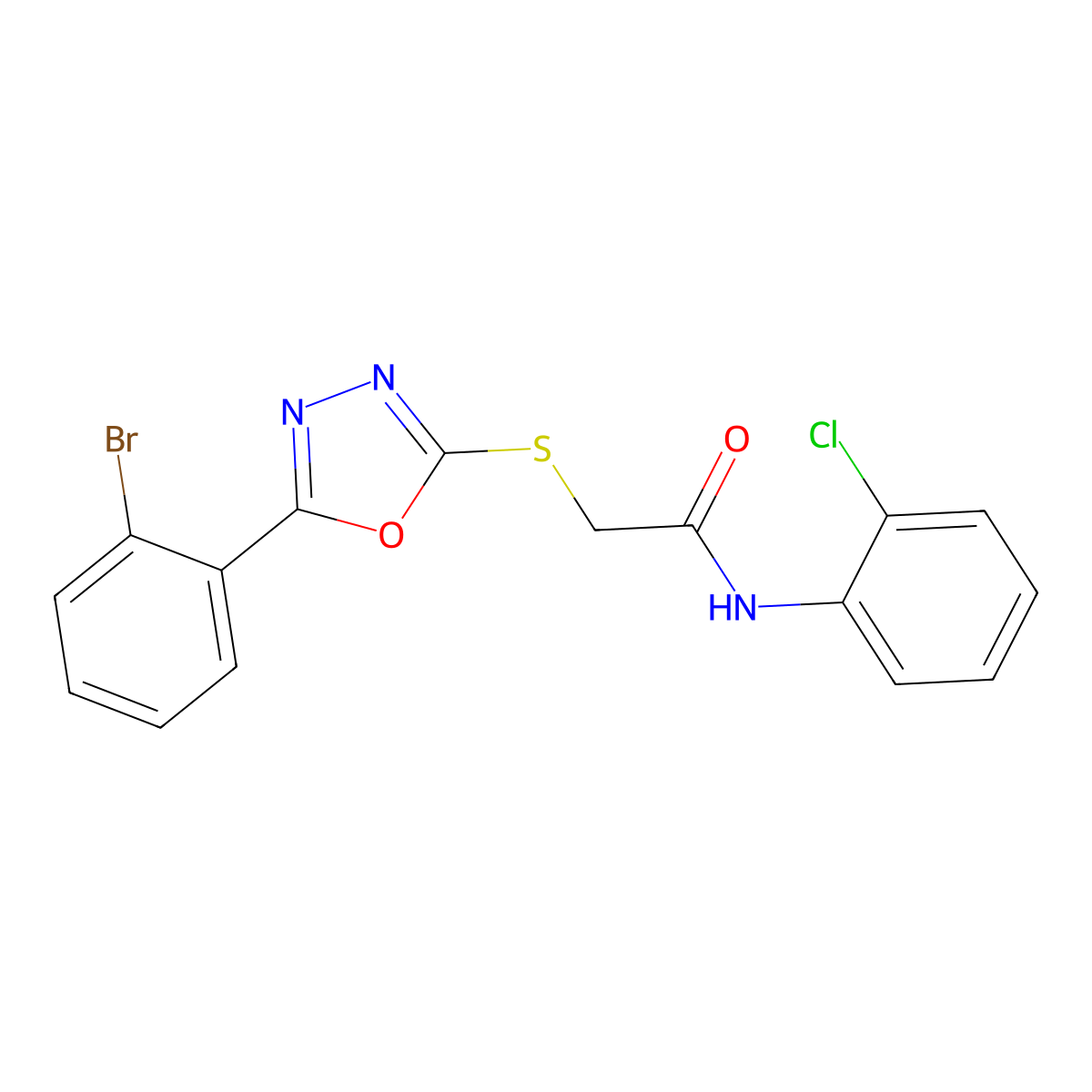 2-((5-(2-Bromophenyl)-1,3,4-oxadiazol-2-yl)thio)-N-(2-chlorophenyl)acetamide molecular structure, CAS 334503-70-7