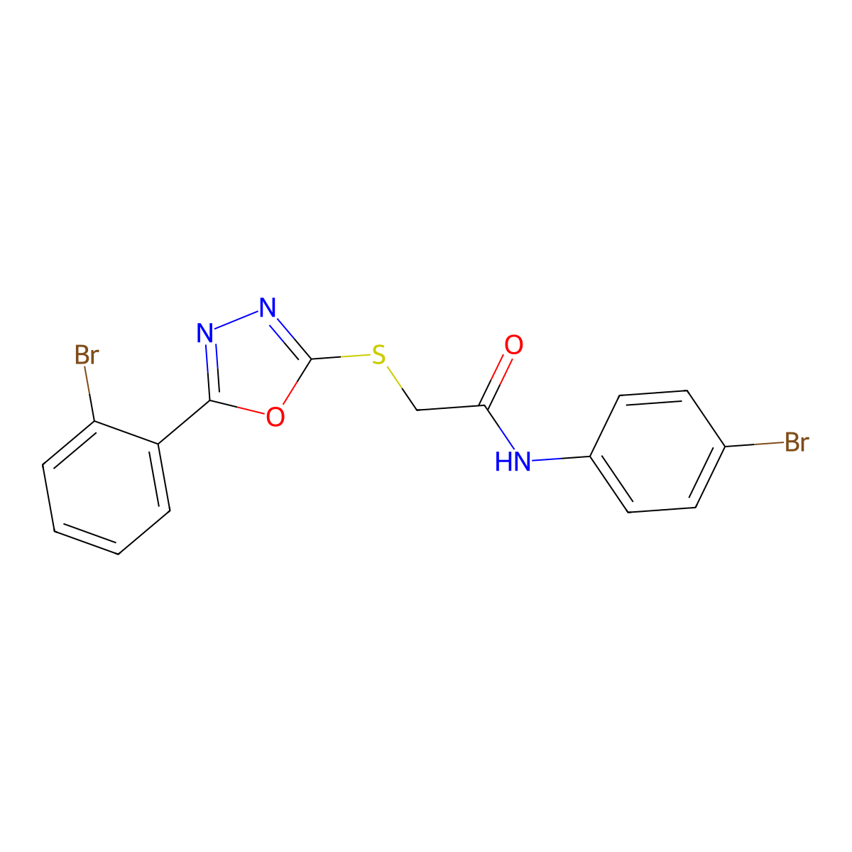N-(4-Bromophenyl)-2-((5-(2-bromophenyl)-1,3,4-oxadiazol-2-yl)thio)acetamide molecular structure, CAS 334503-71-8