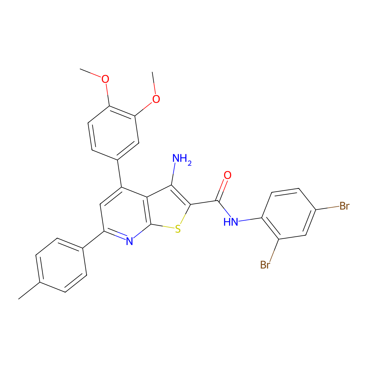 3-amino-N-(2,4-dibromophenyl)-4-(3,4-dimethoxyphenyl)-6-(4-methylphenyl)thieno[2,3-b]pyridine-2-carboxamide molecular structure, CAS 334503-91-2