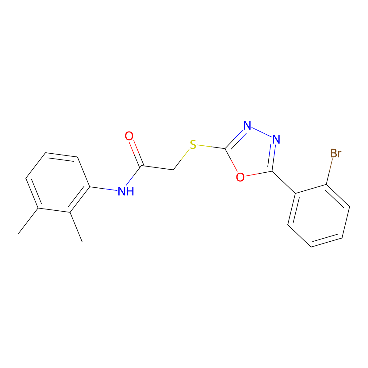 2-((5-(2-Bromophenyl)-1,3,4-oxadiazol-2-yl)thio)-N-(2,3-dimethylphenyl)acetamide molecular structure, CAS 334503-95-6