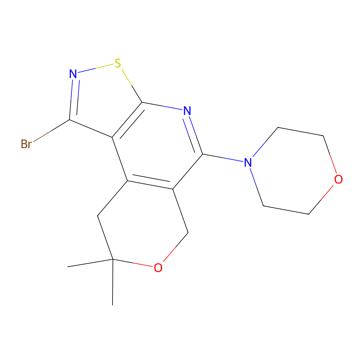 1-Bromo-8,8-dimethyl-8,9-dihydro-5-morpholino-6h-isothiazolo[5,4-b]pyrano[4,3-d]pyridine molecular structure, CAS 334506-25-1