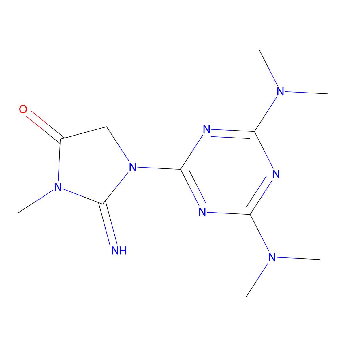 1-[4,6-Bis(dimethylamino)-1,3,5-triazin-2-yl]-2-imino-3-methylimidazolidin-4-one molecular structure, CAS 334507-27-6