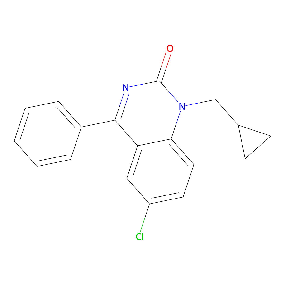2(1H)-Quinazolinone, 6-chloro-1-(cyclopropylmethyl)-4-phenyl- molecular structure, CAS 33453-19-9