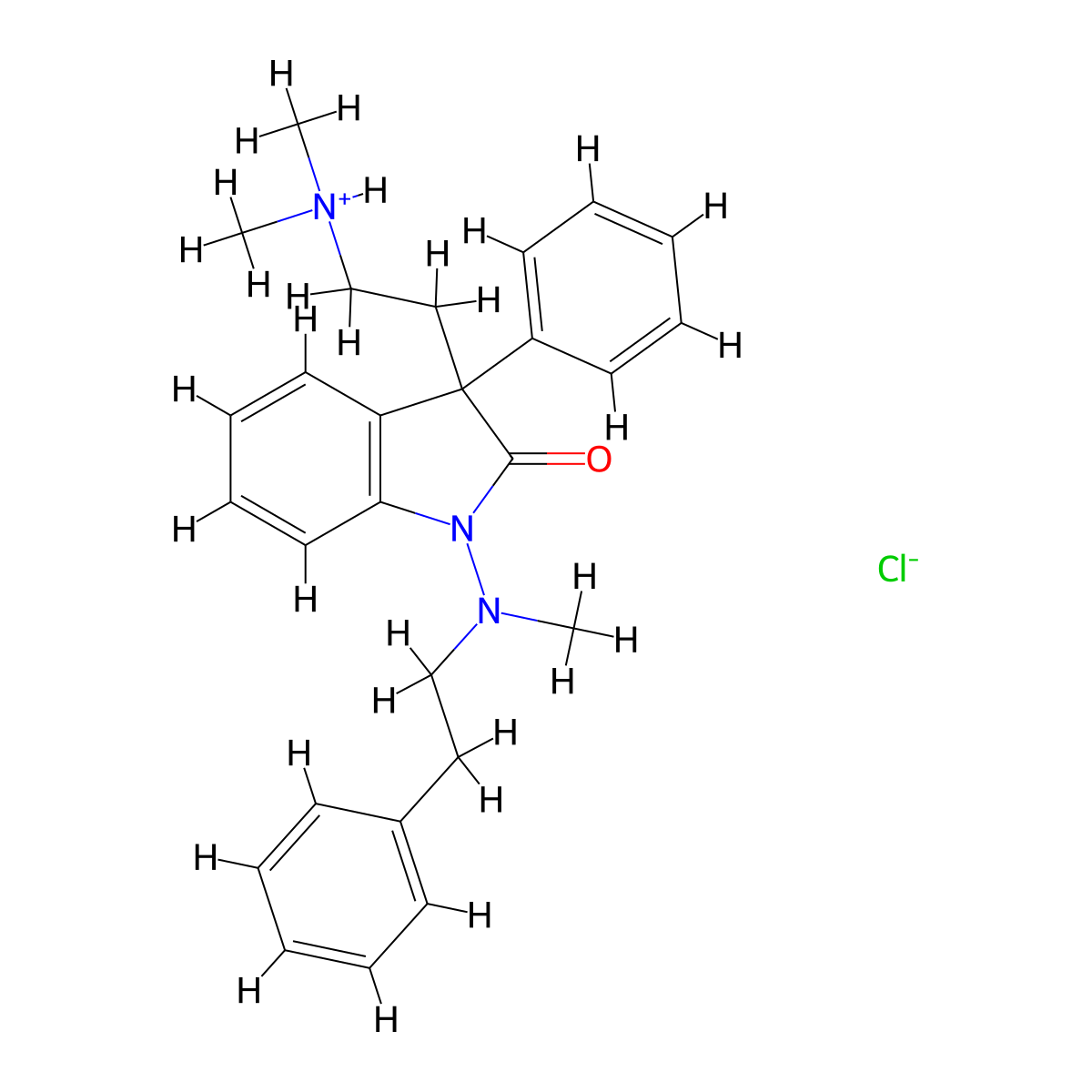 2-Indolinone, 3-(2-(dimethylamino)ethyl)-1-(methylphenethylamino)-3-phenyl-, monohydrochloride molecular structure, CAS 33456-22-3