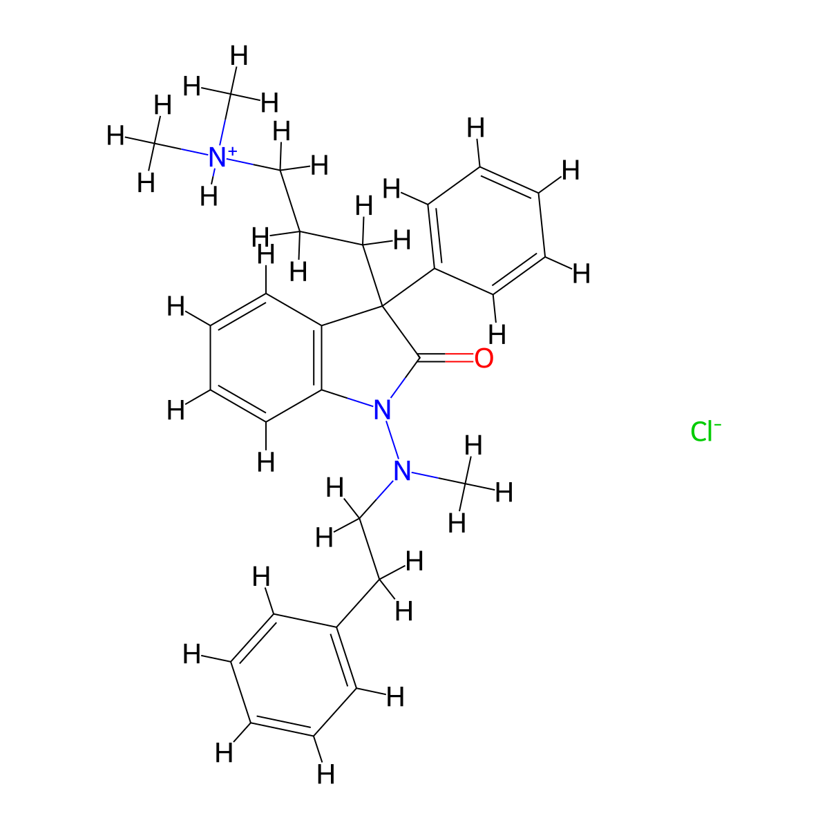 2-Indolinone, 3-(3-(dimethylamino)propyl)-1-(methylphenethylamino)-3-phenyl-, monohydrochloride molecular structure, CAS 33456-24-5
