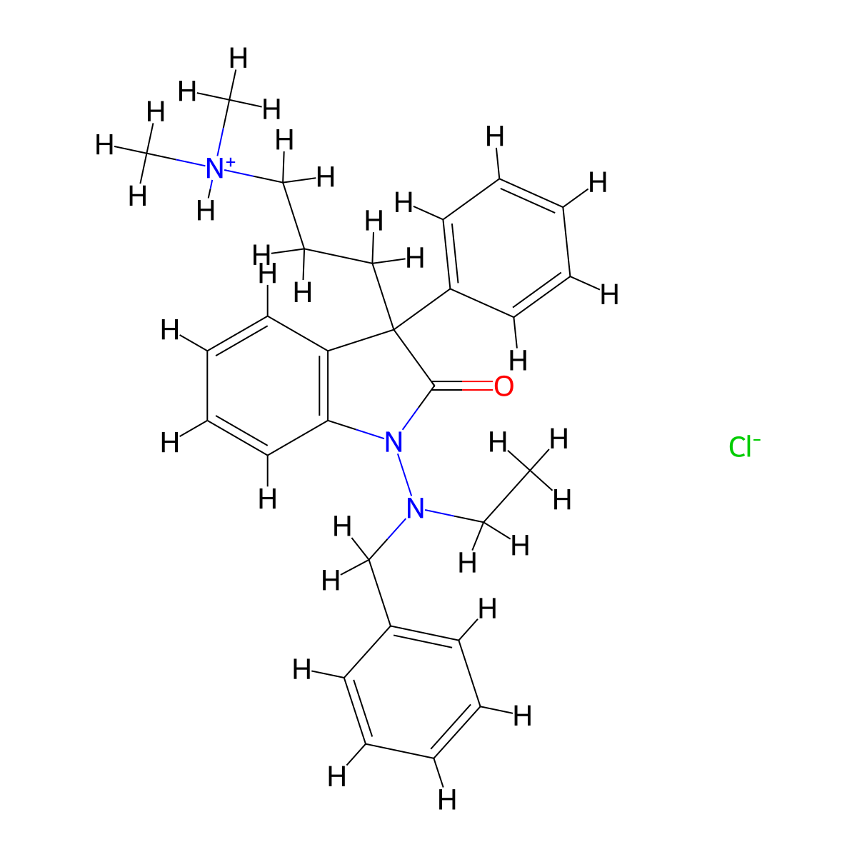 2-Indolinone, 1-(benzylethylamino)-3-(3-(dimethylamino)propyl)-3-phenyl-, monohydrochloride molecular structure, CAS 33456-27-8