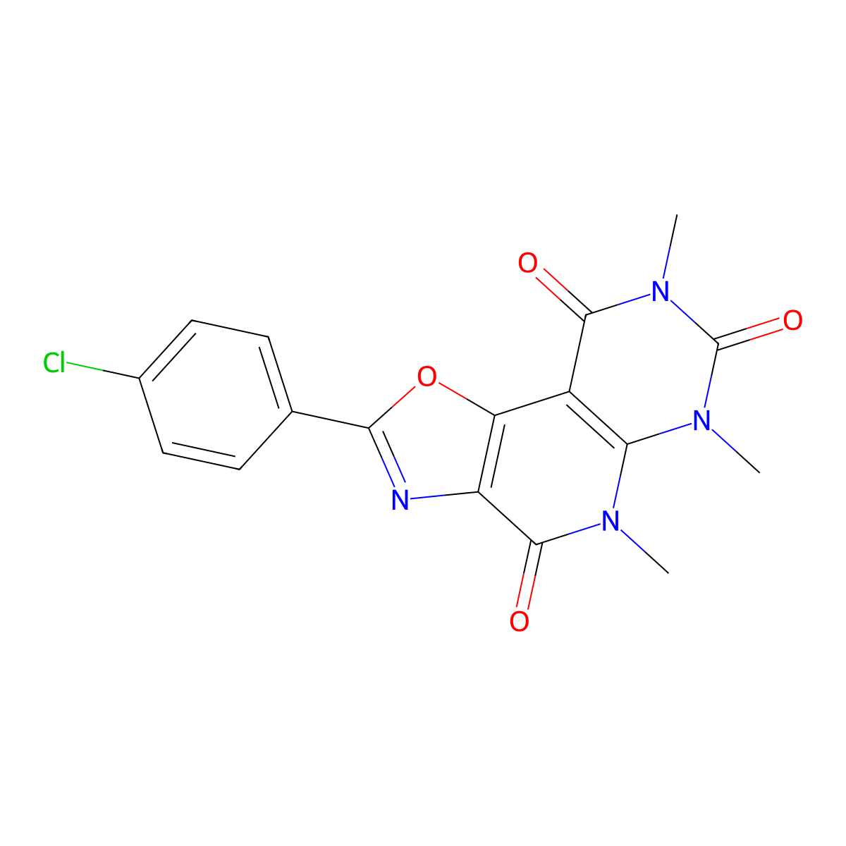 4-(4-Chlorophenyl)-8,10,12-trimethyl-3-oxa-5,8,10,12-tetrazatricyclo[7.4.0.02,6]trideca-1(9),2(6),4-triene-7,11,13-trione molecular structure, CAS 334668-86-9