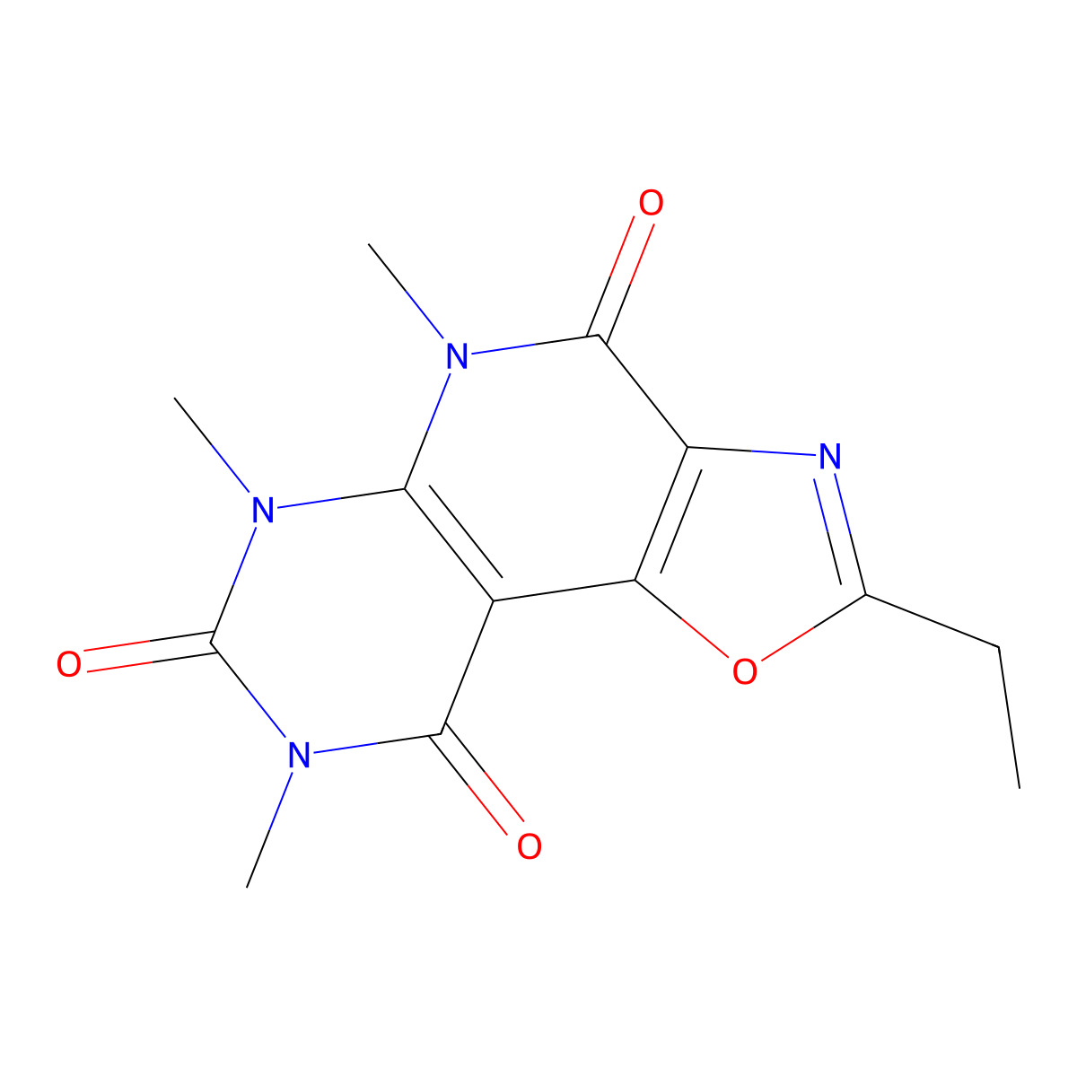4-Ethyl-8,10,12-trimethyl-3-oxa-5,8,10,12-tetrazatricyclo[7.4.0.02,6]trideca-1(9),2(6),4-triene-7,11,13-trione molecular structure, CAS 334668-91-6
