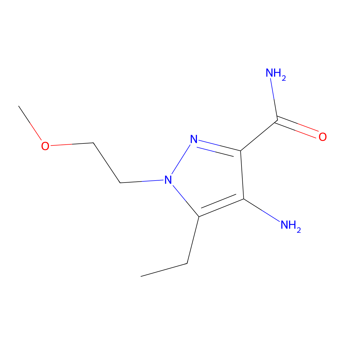 4-amino-5-ethyl-1-(2-methoxyethyl)-1H-Pyrazole-3-carboxamide molecular structure, CAS 334828-10-3