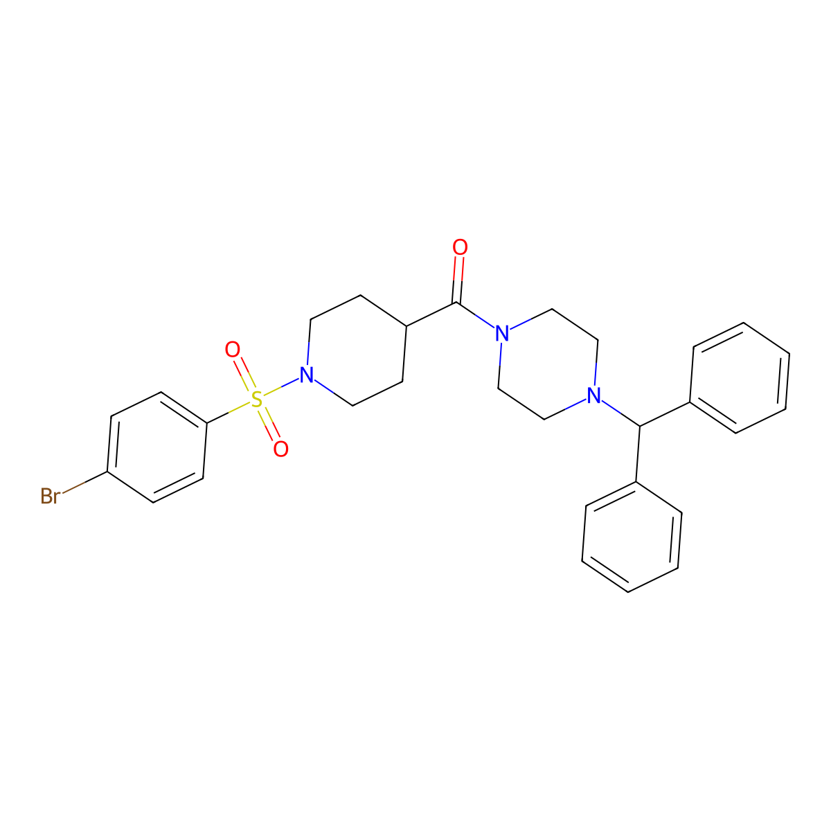 (4-Benzhydrylpiperazin-1-yl)-[1-(4-bromophenyl)sulfonylpiperidin-4-yl]methanone molecular structure, CAS 334915-21-8