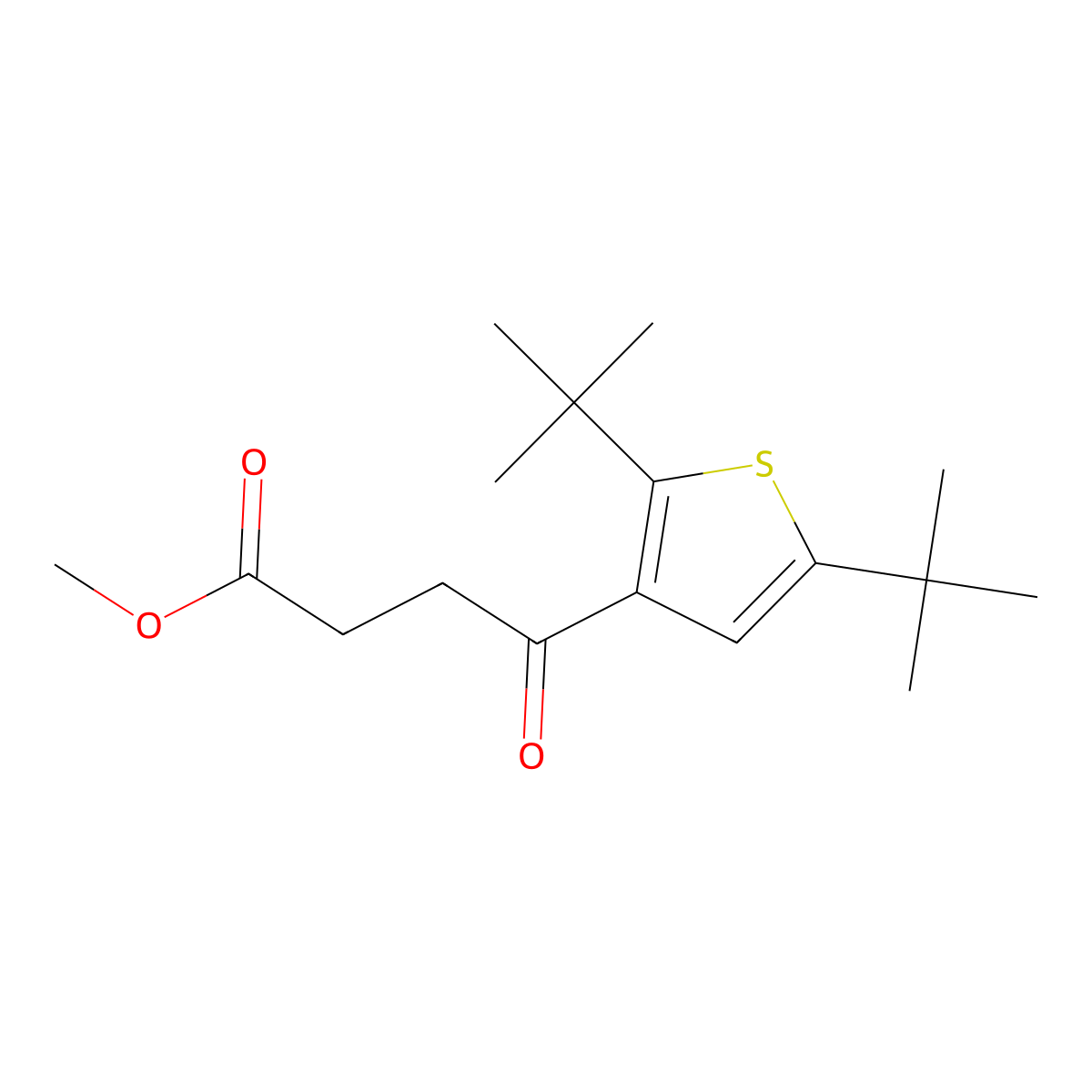 Methyl 2,5-bis(1,1-dimethylethyl)-gamma-oxo-3-thiophenebutanoate molecular structure, CAS 33492-34-1