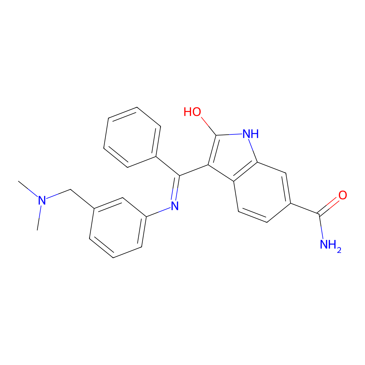 (Z)-3-(((3-((dimethylamino)methyl)phenyl)amino)(phenyl)methylene)-2-oxoindoline-6-carboxamide molecular structure, CAS 334949-59-6