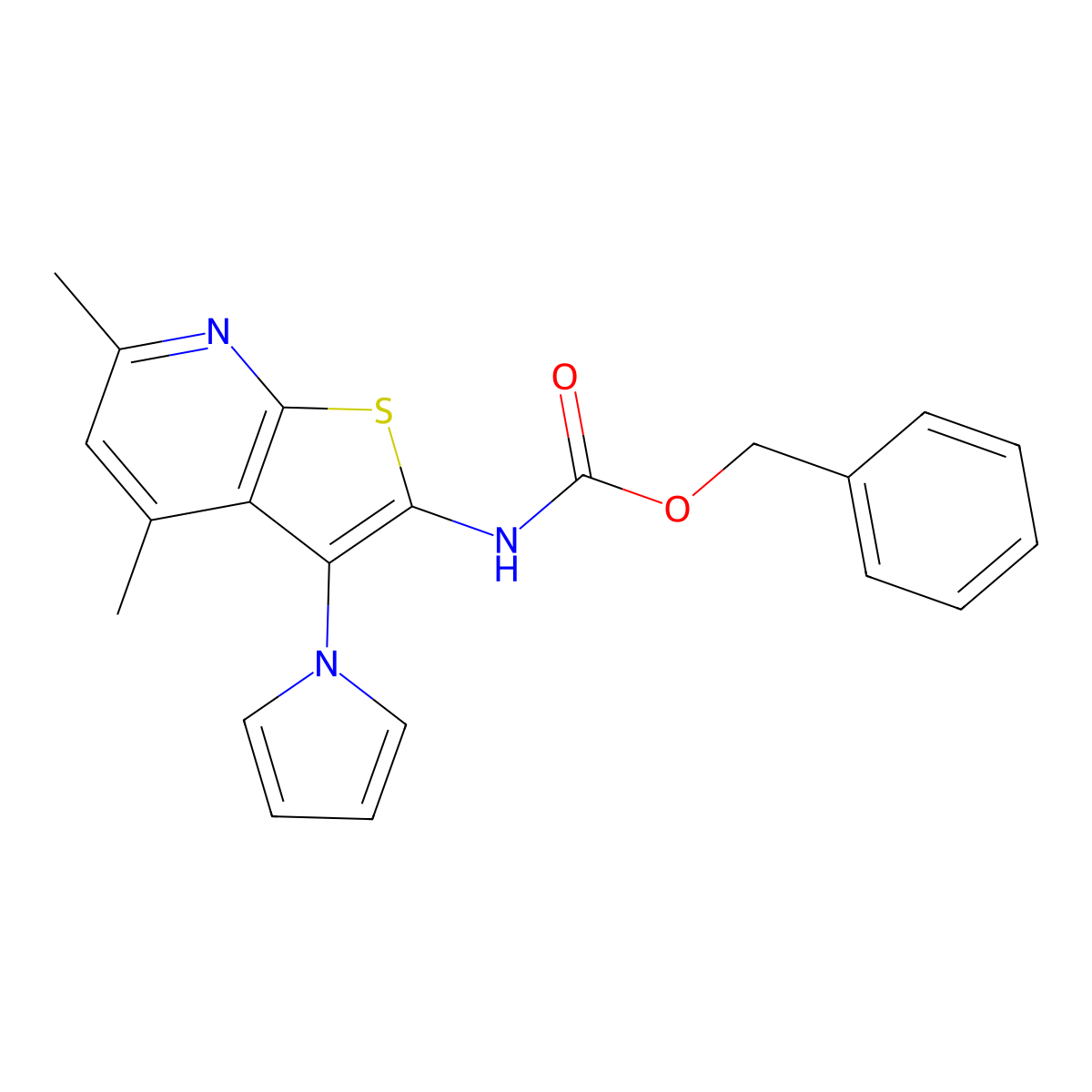 benzyl N-[4,6-dimethyl-3-(1H-pyrrol-1-yl)thieno[2,3-b]pyridin-2-yl]carbamate molecular structure, CAS 334968-15-9