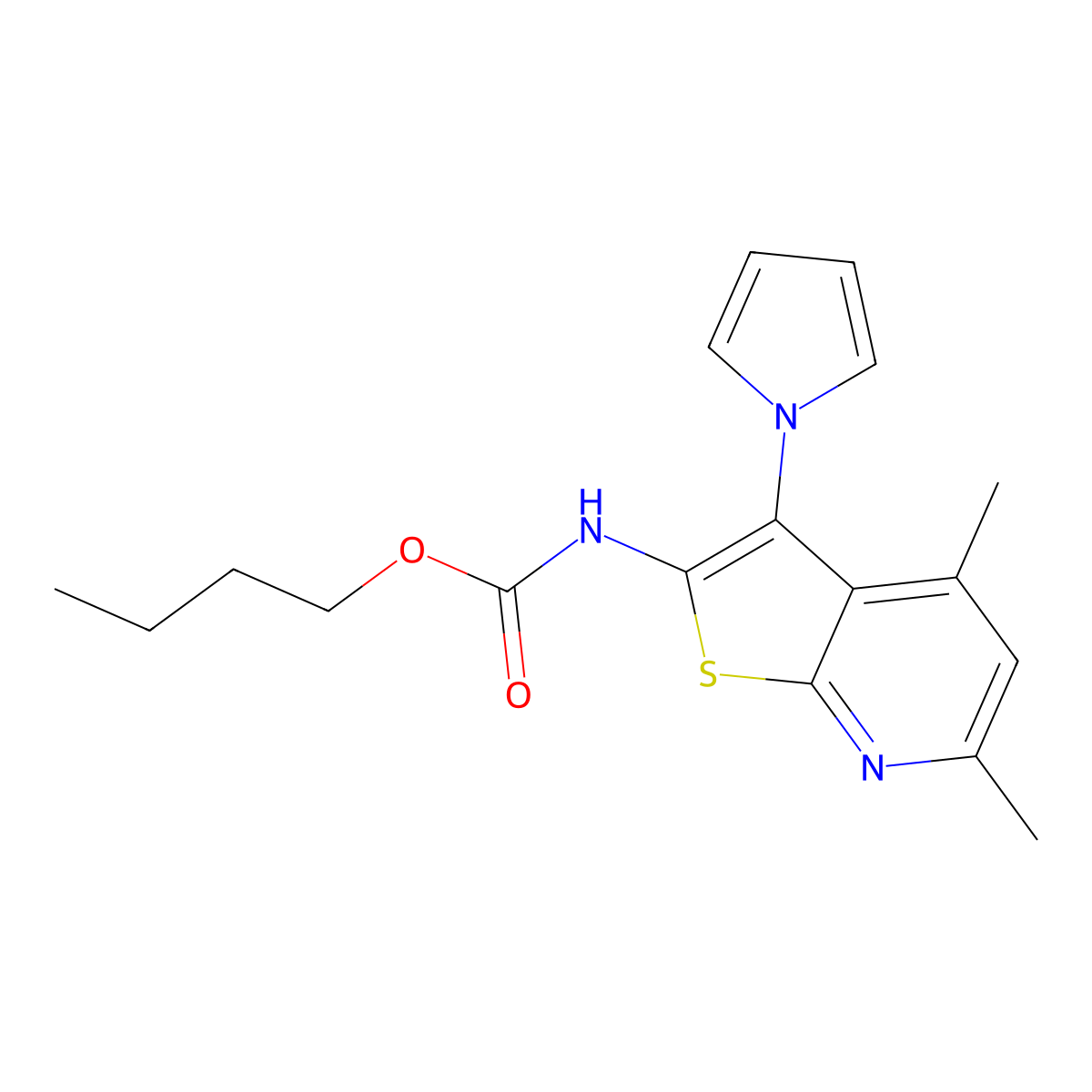 butyl N-[4,6-dimethyl-3-(1H-pyrrol-1-yl)thieno[2,3-b]pyridin-2-yl]carbamate molecular structure, CAS 334968-16-0