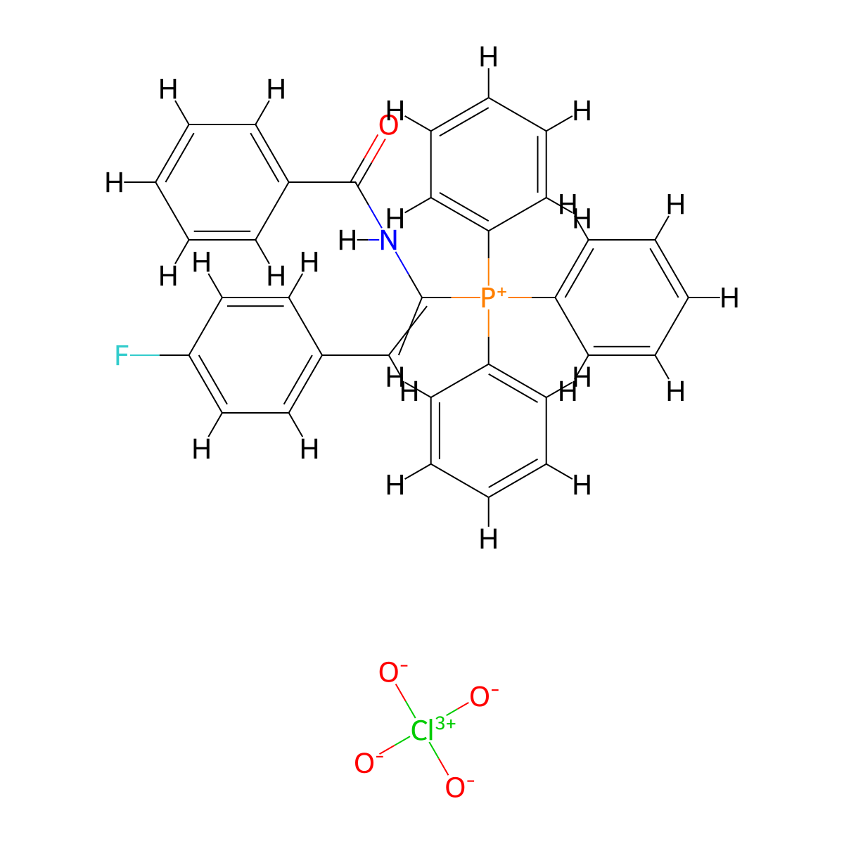 (Z)-(1-benzamido-2-(4-fluorophenyl)vinyl)triphenylphosphonium perchlorate molecular structure, CAS 334973-20-5