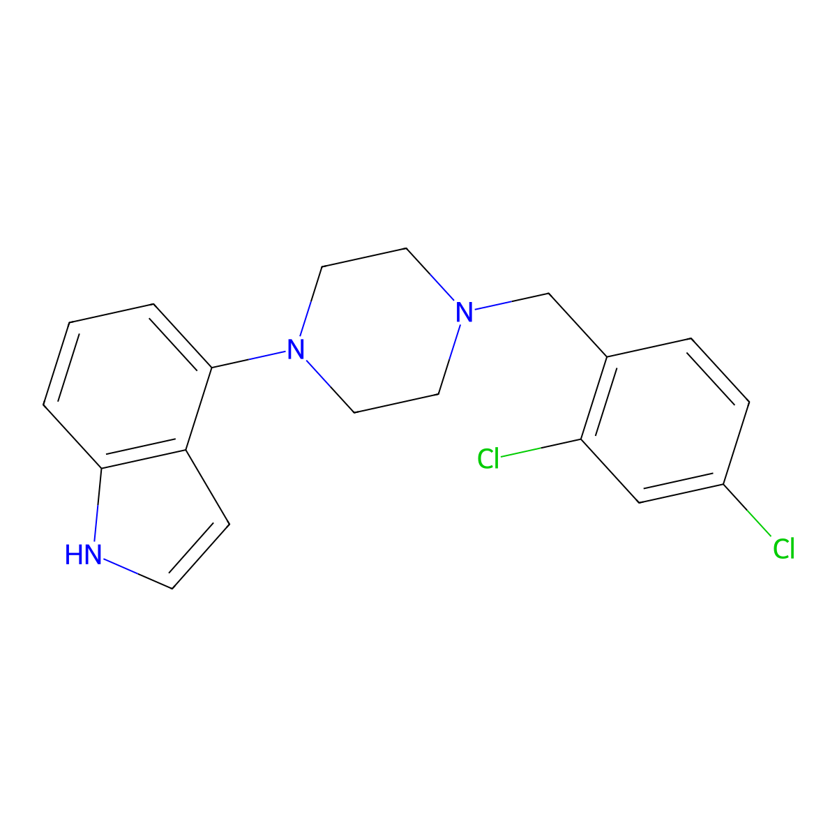 4-[4-[(2,4-dichlorophenyl)methyl]piperazin-1-yl]-1H-indole molecular structure, CAS 334974-33-3