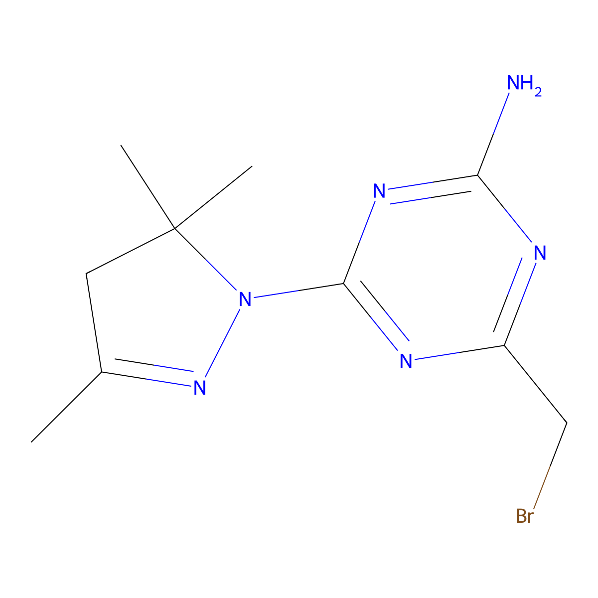 4-(bromomethyl)-6-(3,5,5-trimethyl-4,5-dihydro-1H-pyrazol-1-yl)-1,3,5-triazin-2-amine molecular structure, CAS 334993-82-7